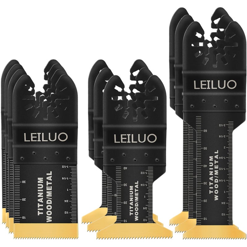 LEILUO 10 Pcs Titanium Multitool Blade Kits for Wood Nails Drywall Cutting Oscillating Saw Blades Universal Oscillating Tool Accessories with Storage Bag Compatible with DeWalt Makita Dremel and More - Image 1